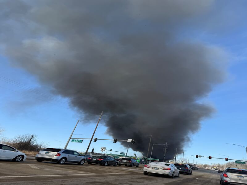 A plume of smoke seen rising from the corner of Routes 176 and 14 in Crystal Lake on March 20, 2025. Officials said it was a training exercise.