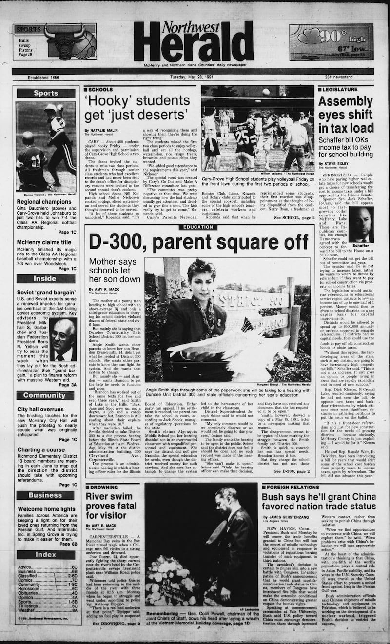 The cover of the Northwest Herald for May 28, 1991