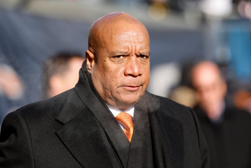 Chicago Bears President and CEO Kevin Warren walks on the sidelines before an NFL football game against the Cleveland Browns, Sunday, Dec. 14, 2025, in Chicago. (AP Photo/Kamil Krzaczynski)