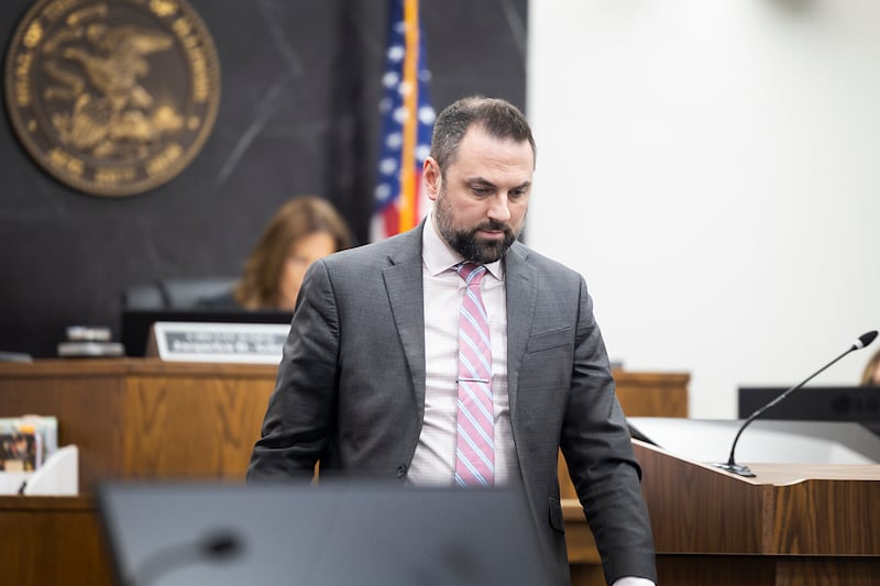 Lee County State's Attorney Charles Boonstra is seen in court Wednesday, Feb. 4, 2026, in the Kristin Kisich case. Kisich pleaded guilty to leaving the scene of a motor vehicle accident after striking and killing Patrick Yocum. Kisich was sentenced to 2 years of probation.