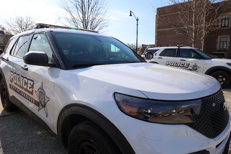 Hail damage is seen on one of many affected Kankakee Police Department squad cars on April 8, 2026. A total of 78 city vehicles were damaged during the March 10 hailstorm, according to city officials at Monday's city council meeting.