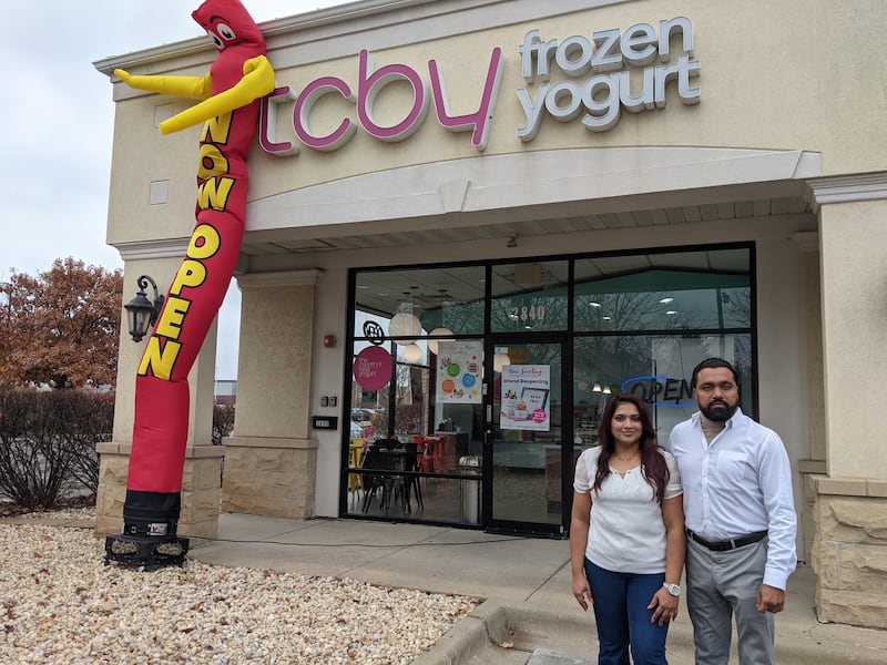 Samad Khan, right, and his wife Ankita Patel, left, are the new franchise owners of TCBY, located at 2840 U.S. Route 34 in Oswego.
