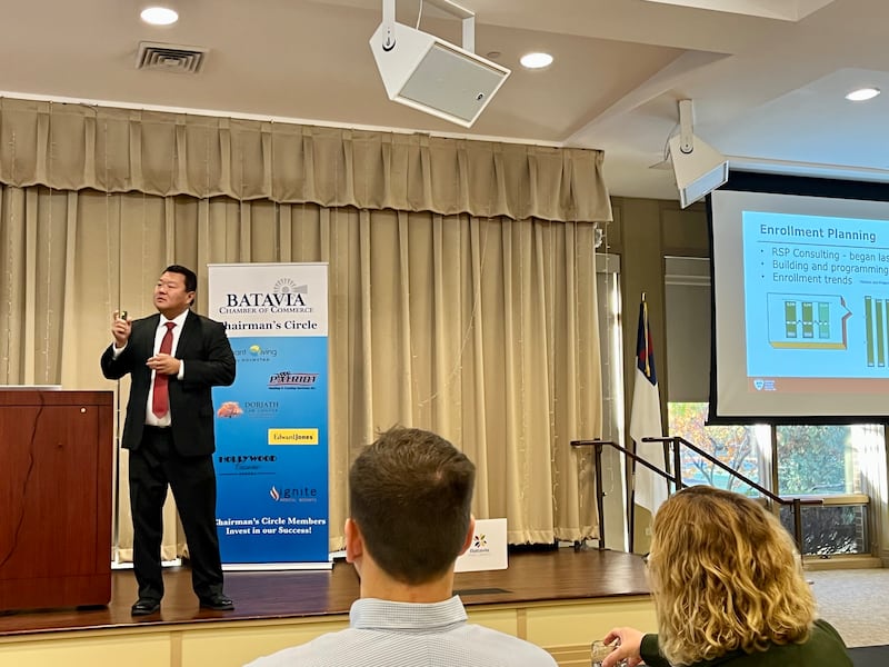 Batavia School District Superintendent Tom Kim speaks during the "2025 State of the Community" ceremony at The Holmstad in Batavia on Nov. 06, 2025.