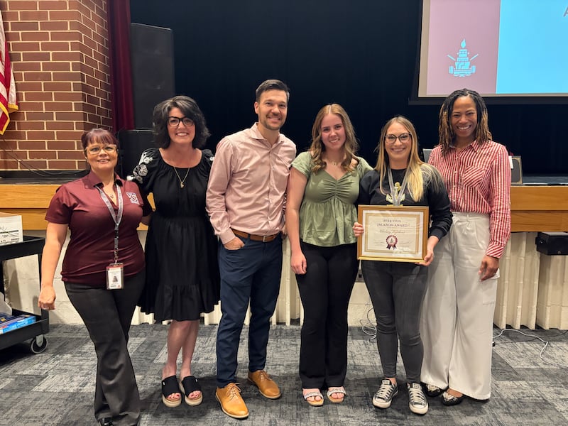 Lockport Township High School math teacher Chelsey Wajchert was presented with the William and Mildred Jackson Teacher Recognition Award by her students on Thursday, May 29, 2025.