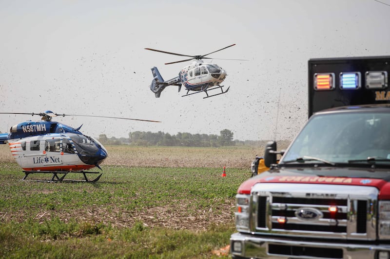 One woman was airlifted and four other people were hospitalized following a crash near Woodstock June 15, 2025.