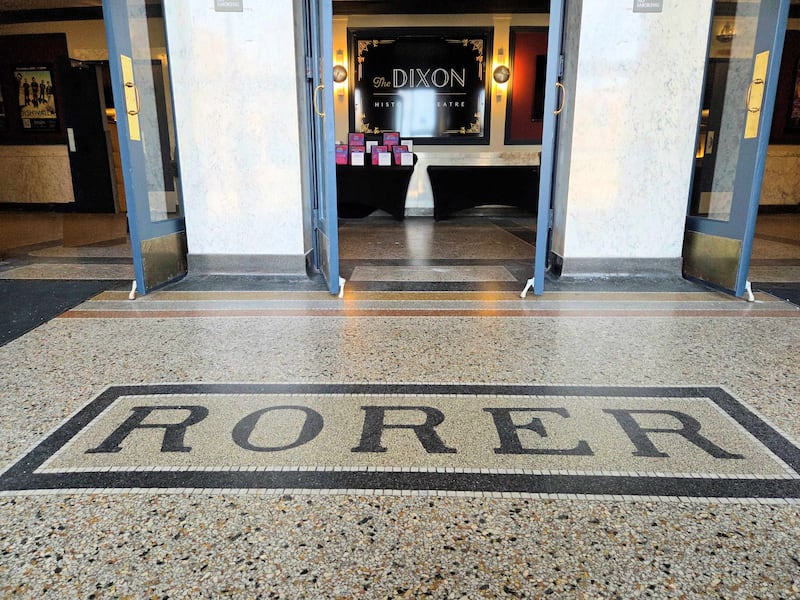 The Rorer name, on the floor of the theater lobby, has greeted all who enter it since 1922.