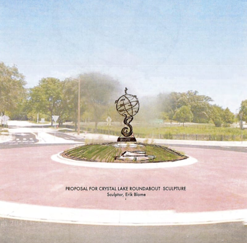 A rendering of the sculpture to be placed at the Congress Parkway and Exchange Drive roundabout in Crystal Lake.
