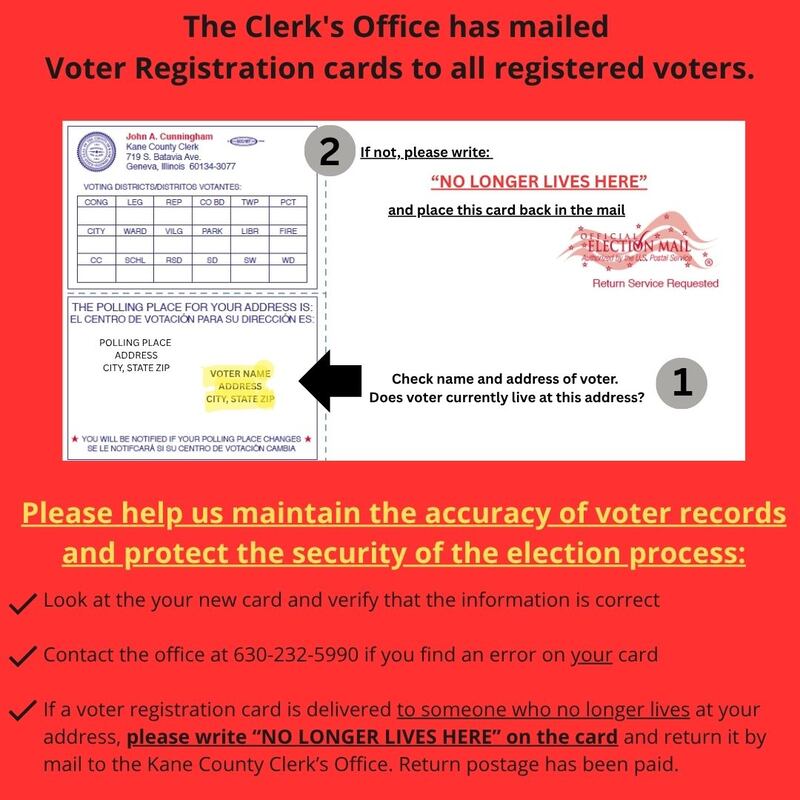 Voter registrations cards were mailed in June 2025 to all registered voters in Kane County.