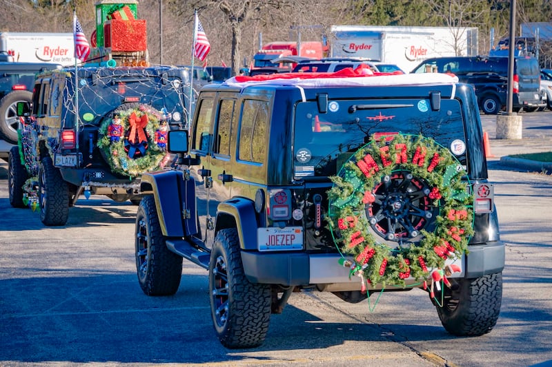 Jeeps on the Run Toys for Tots Run participants approach the toy drop-off area in Lincolnshire last year. Learn more about this year's event at jeepsontherun.com.