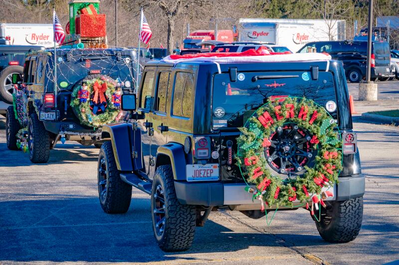 Jeeps on the Run Toys for Tots Run participants approach the toy drop-off area in Lincolnshire last year. Learn more about this year's event at jeepsontherun.com.