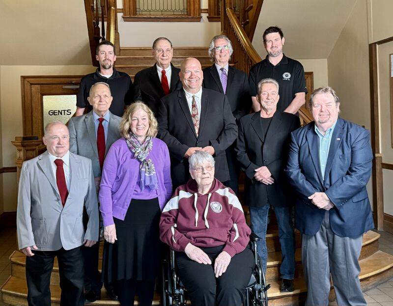 La Salle's new City Council members were sworn-in Monday, April 28, 2025, during its regular meeting at City Hall. They are (from left, front) John “Doc” Lavieri, City Clerk Liz Bishop, Treasurer Virginia Kochanowski, T. “Boo” Herndon, (second row) Jerry Reynolds, Mayor Jeff Grove, Bob Thompson, (third row) Joseph Jeppson, James “Diz” Demes, Tom Ptak and Jordan Crane.