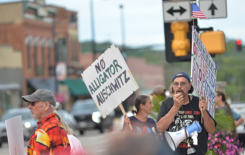 Around 75 people took part in Indivisible of Oregon's "Good Trouble Lives On" rally around the Ogle County courthouse in downtown Oregon on Thursday, July 17, 2025. The event was the fifth held to protest ongoing policies and executive orders by President Trump and his administration.