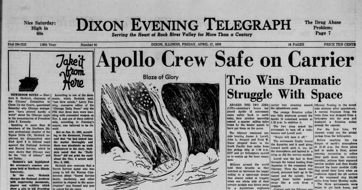 Apollo Safe Way Historical covers for April 17: Apollo 13 Crew Safe on Carrier – Shaw Local