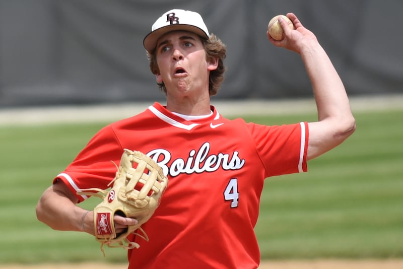 Bradley-Bourbonnais' Eric Rainbolt throws a pitch during a game at Manteno Saturday, May 16, 2026.