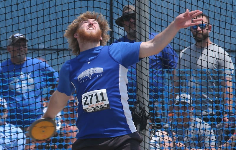 Princeton's Ian Morris competes in discus during the IHSA Class 2A Boys Track & Field State Finals on Saturday, May 31, 2025 at Eastern Illinois University in Charleston.