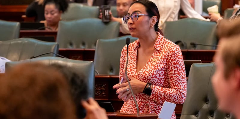Rep. Dagmara Avelar, D-Romeoville, speaks on the House floor on Saturday, May 31, the final day of the session. Avelar’s bill regarding non-FDA approved drugs passed the House this week.