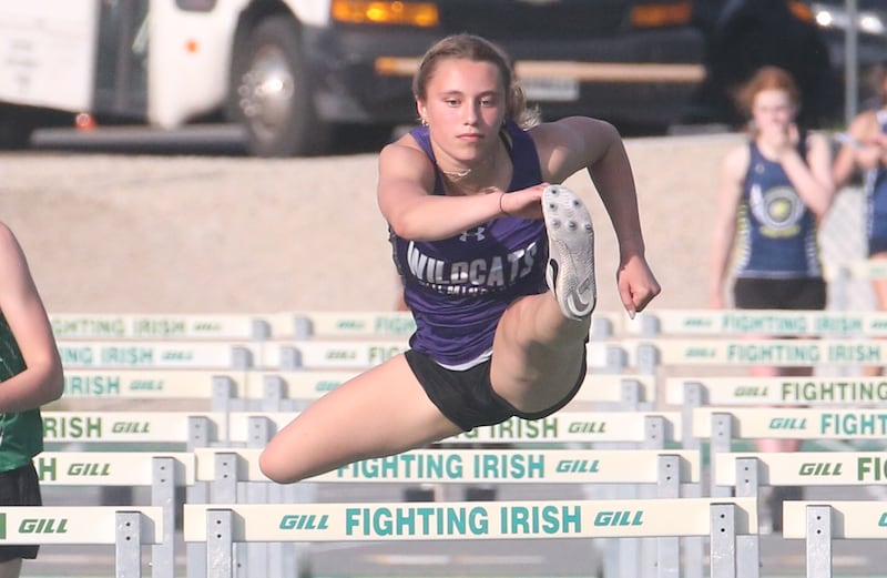 Wilmington's McKenna Van Tilburg competes in the 100 meter hurdles during the Class 1A Sectional track meet on Thursday, May 15, 2025 at Seneca High School.