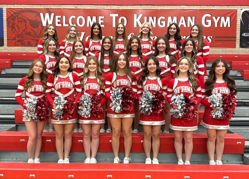 The Ottawa Pirate Poms competitive dance team placed fifth in the Class 2A Champaign Central Sectional on Saturday with a team score of 82.47, qualifying for this coming weekend's IHSA State Meet in Bloomington. The squad, coached by Alaina Weatherford and Leah Kuhn, includes (left to right): in front – Makenzee Rausch, Maddie Anderson, Maddyn Johnson, Sierra Harmon, Analia Purcell, Piper Coglianese and Rudi Fleck; middle row – Hadley Byrd, Maya Martin, Addison Landers, Peyton Richards, Ryann Lee and Nevaeh Sholders; and in back – Mia Lowe, Aubrey Maubach, Sophia Hart, Madi Theissen, Charli Stoudt, Finley Gross and Michaela Flashing.