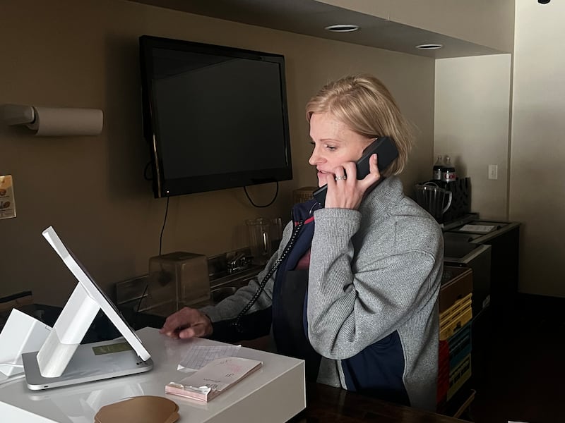 Owner Heather Huffman takes a phone order March 11, 2025, at Lena's Social Club restaurant and bar in Dixon.