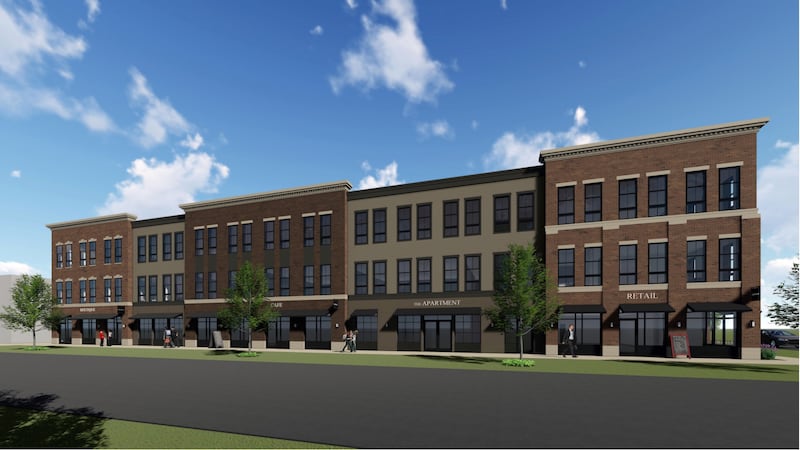 Concept art of the future Livery Row mixed-use building at 711 State Street in downtown Lockport presented at the Committee of the Whole meeting on April 15, 2026.