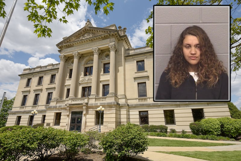 Destiny Y. Banner, 23, of Genoa, is accused of striking multiple people with a vehicle after she rammed a vehicle into a ditch, according to charges filed in DeKalb County Court. (Inset photo provided by DeKalb County Jail)