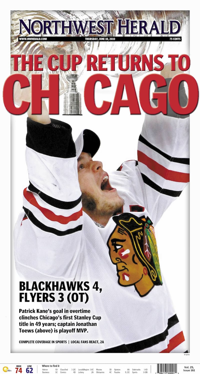 The cover of the Northwest Herald for June 10, 2010