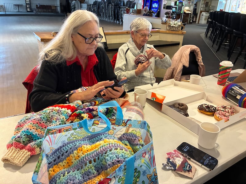 working on their latest projects on Thursday, Dec. 4, 2025, at the McHenry Moose Lodge. The crafters are looking for more groups to donate their finished projects to.