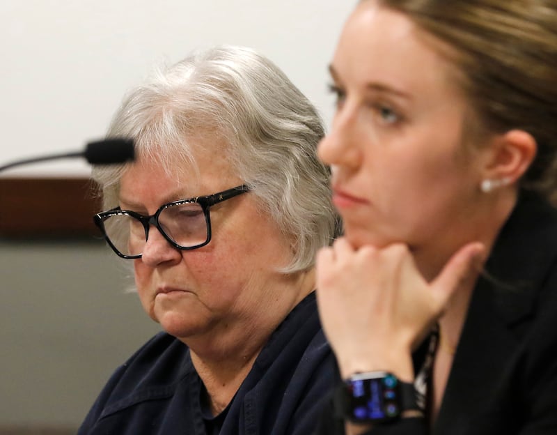 Roxanna L. Collins, 70, of McHenry, listens to court proceedings next to defense attorney Jennifer Recktenwald on Tuesday, June 3, 2025, during Collins’ initial appearance before Kenosha County Court Commissioner William Michel. She was charged with first-degree intentional homicide in the 2003 death of her husband, David Vanderzee.