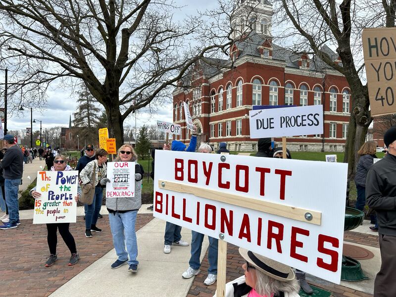 Around 400 people took part in the Hands Off rally held around the historic Ogle County Courthouse in Oregon on Saturday, April 5, 2025. The rally was one of many held across the United States for people wanting to speak out about recent actions and decisions by President Donald Trump. The event in Ogle County was organized by Indivisible of Ogle County.