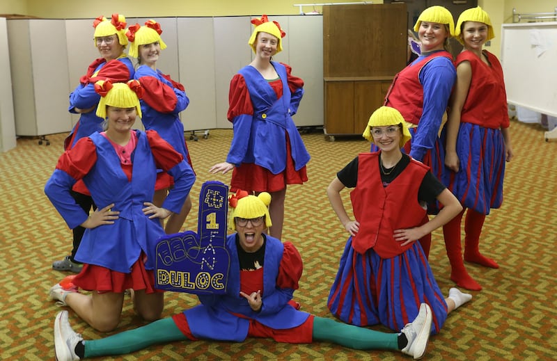 The cast of Shrek the Musical act out a scene during a rehearsal of Shrek the Musical on Monday, Oct. 13, 2025 at the Henry United Methodist Church. The River Valley Players are staging Shrek the Musical, with performances scheduled for Nov. 15-16 and 21-22, 2005 at the Henry United Methodist Church in Henry