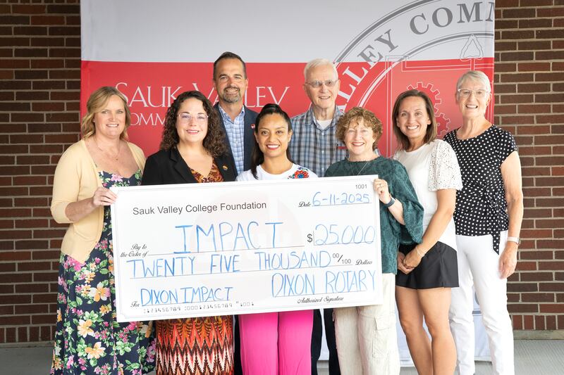 Dixon Rotary has donated $25,000 to Sauk Valley Community College’s Impact program. The donation will help provide Dixon High School students with access to the Impact Program.