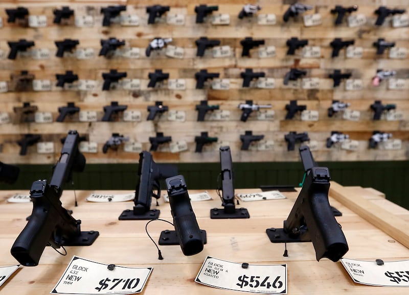 Guns for sale on Friday, Aug. 11, 2023, at Marengo Guns in Marengo. The Illinois Supreme Court ruled a ban on high-powered rifles and high-capacity magazines did not violate clauses of the Illinois Constitution aimed at ensuring laws are equally applied to all.