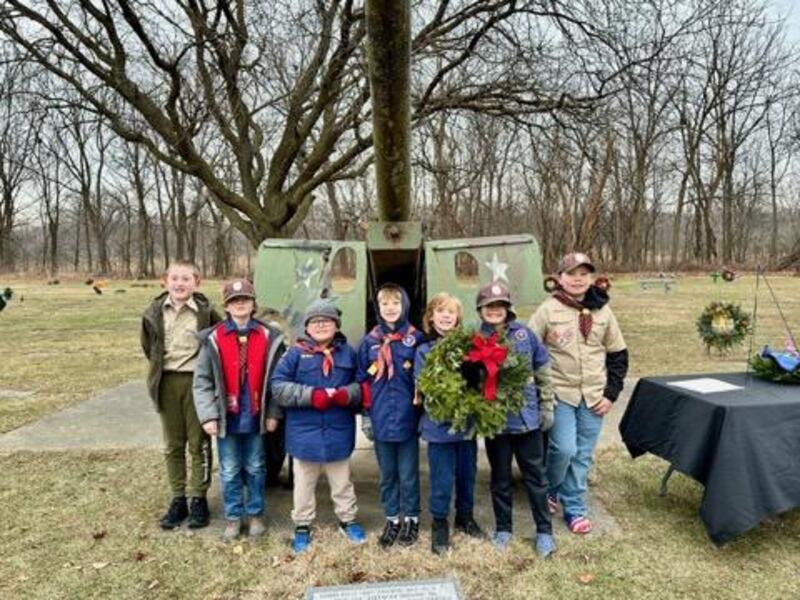 Boy Scout Troop works with Wreaths Across America to lay wreaths on the graves of veterans at Woodlawn Cemetery.
December 2024.