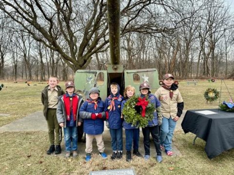 Boy Scout Troop works with Wreaths Across America to lay wreaths on the graves of veterans at Woodlawn Cemetery.
December 2024.