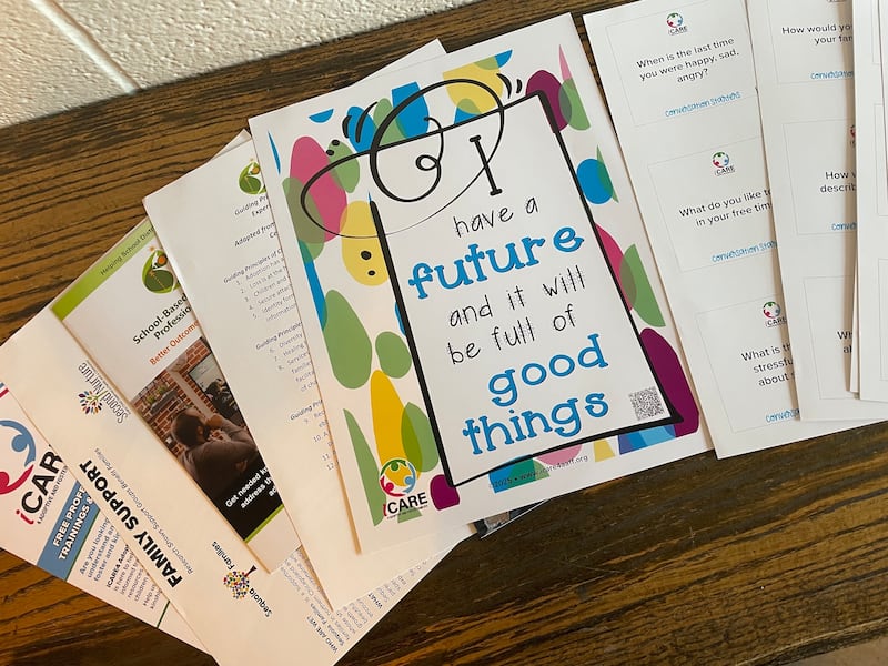 Shown is a sampling of materials included in the new iCARE4 Adoptive And Foster Families Connection Kits that will be distributed to Illinois schools beginning this March.