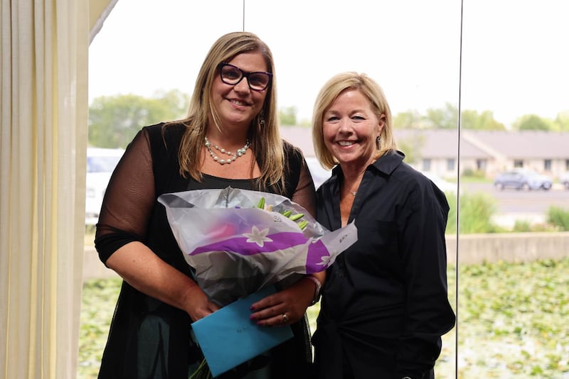 Karla Guseman was notified of receiving the 2025 ATHENA Award during a surprise encounter with Joliet Region Chamber of Commerce & Industry President Jen Howard (among others) on Wednesday, Aug. 27, 2025, in Joliet.