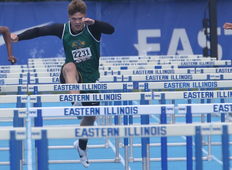 Coal City's Julian Micetich competes in the 110 meter hurdles during the IHSA Class 2A Boys Track & Field State Finals on Saturday, May 31, 2025 at Eastern Illinois University in Charleston.