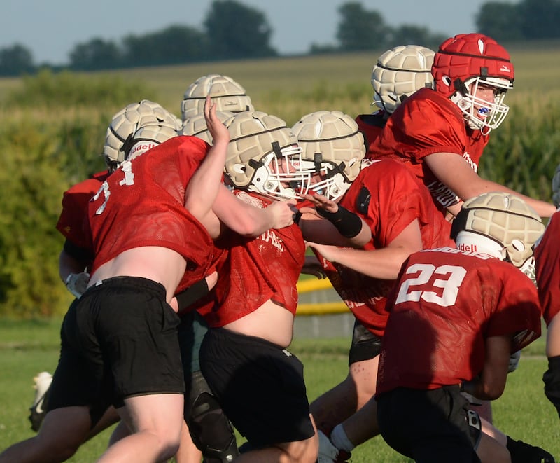 Forreston High School players scrimmage on Wednesday, Aug. 13, 2025 in Forreston.