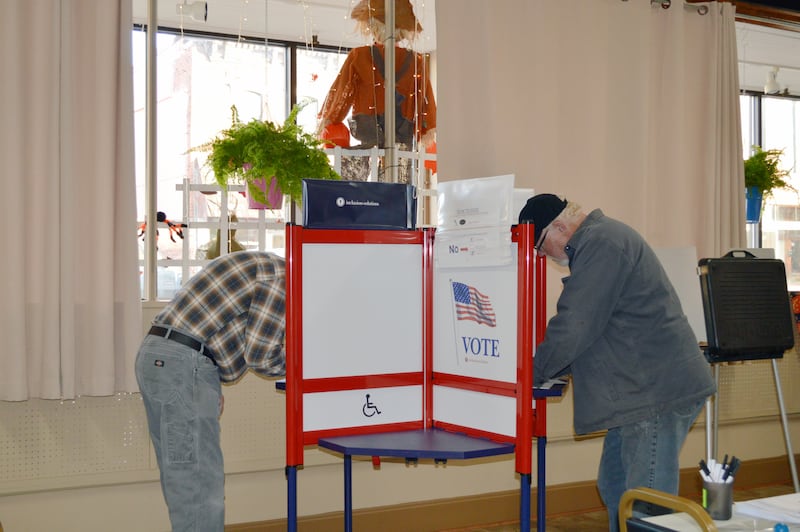 Wade Corbitt, left, and Dennis Quaco, right, both of Polo, fill out their ballots for the midterm general election on Nov. 8 at the Polo Area Senior Center. Tuesday was the final day of voting.