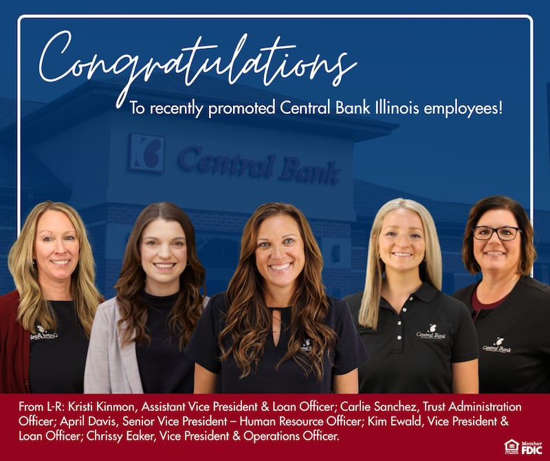 Central Bank Illinois recently announced a series of executive and officer-level promotions.