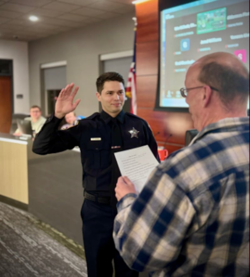 Cody Evans is sworn-in as the newest officer for the Yorkville Police Department on Jan. 27, 2026.