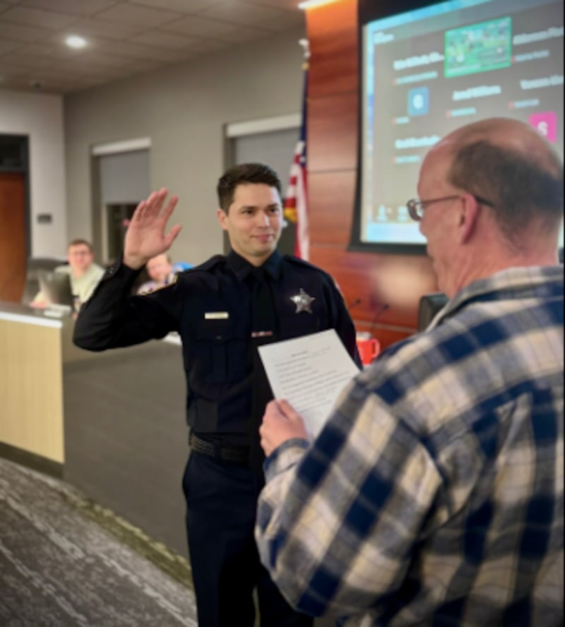 Cody Evans is sworn-in as the newest officer for the Yorkville Police Department on Jan. 27, 2026.