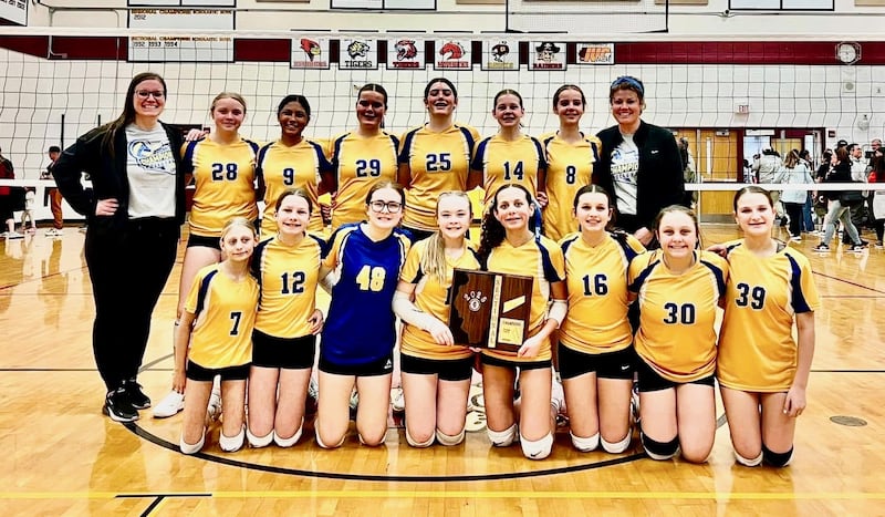Princeton Logan’s 7th-grade volleyball team defeating Crest Hill Richland 25-14, 25-18 to claim the Class 3A Morris Sectional on Monday. The Lions (21-3) advance to state to face Staunton (26-1) at 8:15 p.m. on Friday at Warrensburg-Latham High School.