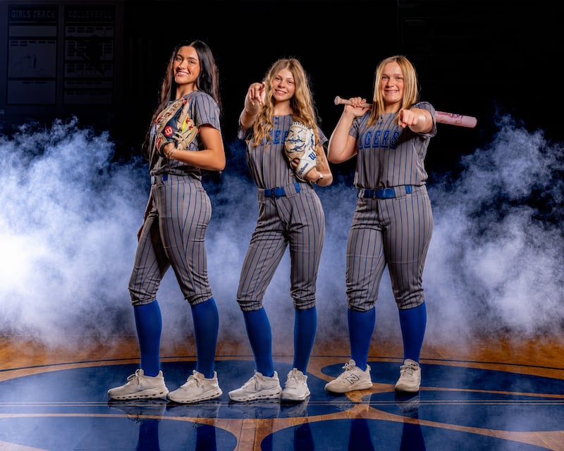 Princeton's Keely Lawson (from left), second team, Caroline Keutzer, third team, and Avah Oertel, first team, were. named to the Illinois Coaches Association Class 2A State Softball team.
