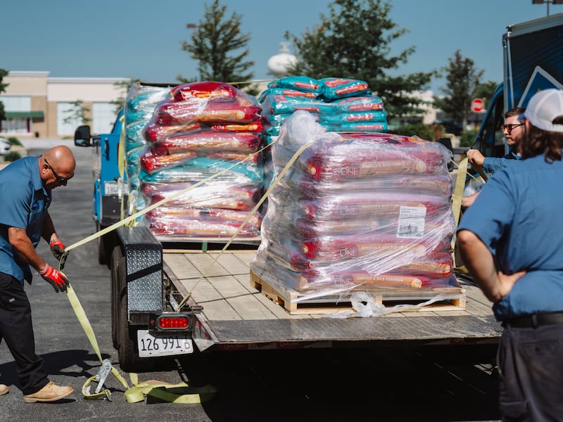 TR Miller Heating, Cooling, Plumbing, and Electrical in Plainfield completed its second annual pet food drive on July 31, raising 12,000 pounds of pet food for three Will County shelters. Pictured is the pet food donation from 2024.