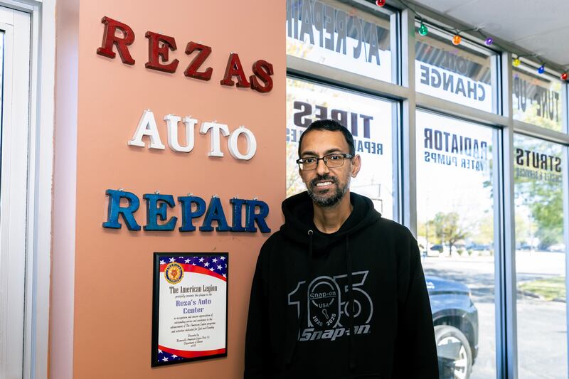 Crest Hill business owner Reza Jaddi, who supports veterans anyway he can, poses for a photo in Reza’s Auto Repair in Crest Hill on Oct. 9, 2025.