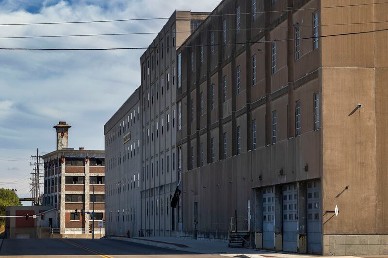 The former National Manufacturing building is seen Tuesday, Oct, 7, 2025, in Sterling. The building is situated in the designated River Edge Redevelopment Zone, which could provide large tax incentives for economic development work.