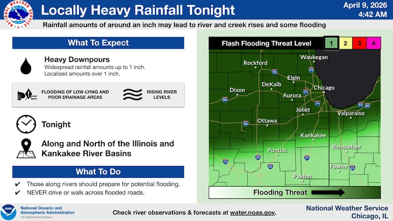 Locally heavy rainfall is expected in northern Illinois on Thursday night