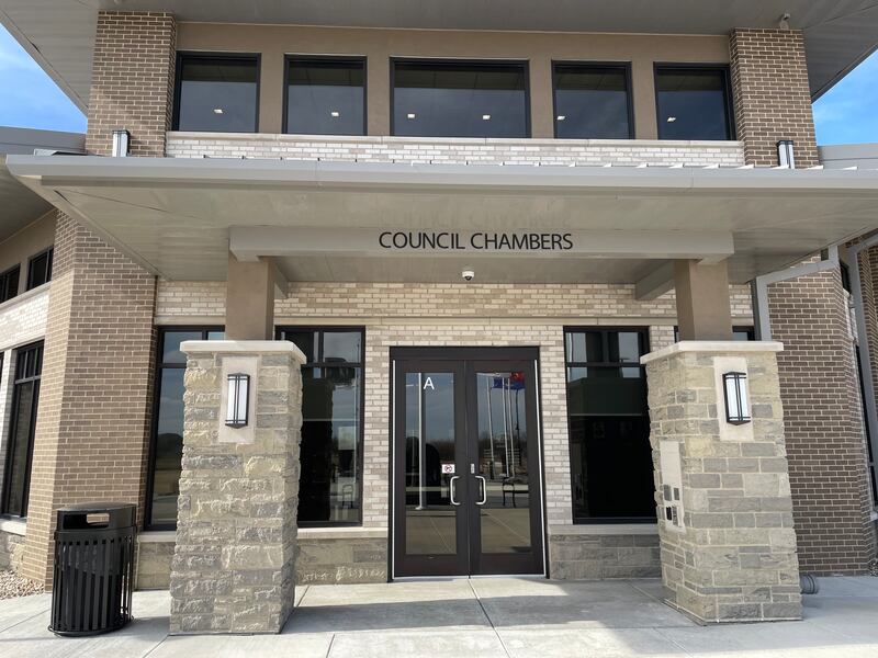 Entrance to the city council chambers at the city of Crest Hill government building at 20600 City Center Blvd. as seen on March 10, 2025.