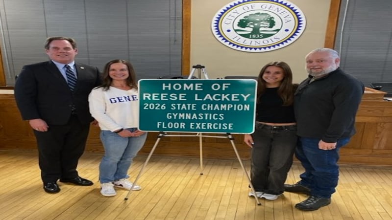 Geneva recognizes state gymnastics champ Reese Lackey with new sign